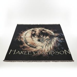 Harley-Davidson Wolf Eagle Mountain 100% Cotton Tapestry Throw Blanket 2005 NEW
